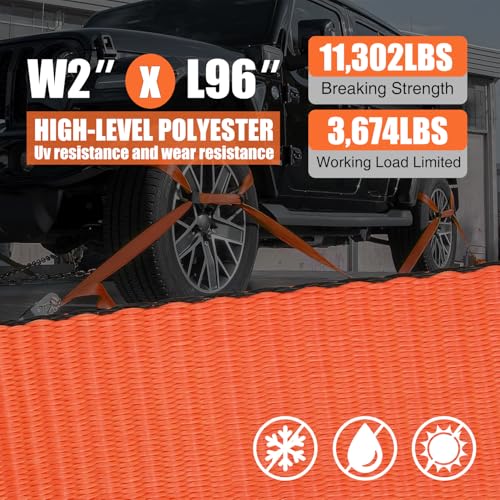Nilight 2" x 96" Lasso Style Car Tie Down Straps with Chain Hook Anchors - color: 2in x 96in Wheel Straps 4 Pack