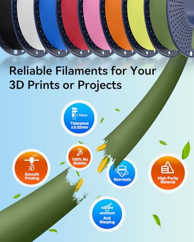 JAYO Matte PLA 3D Printer Filament Bundle 1.75mm, 250g, 8-Pack - color: 0.25kg*8 (Black + White + Blue + Red + Pink + Orange + Light Yellow + Olive Green)