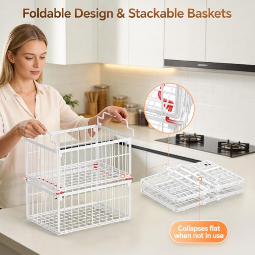 Freezer Organizer Bins, 3 Pack Enlarged Baskets for 5-9 Cu.FT Deep Freezer - color: white 3 pack