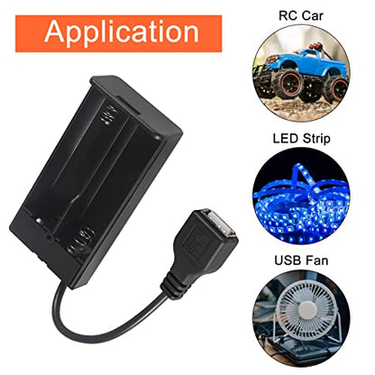 5pcs 2 AA Battery Holder USB Female Socket 2 AA Battery Case Box Holder with Cover ON-Off Switch and USB Cable - color: 5pcs 2 AA Battery Holder USB Female Socket