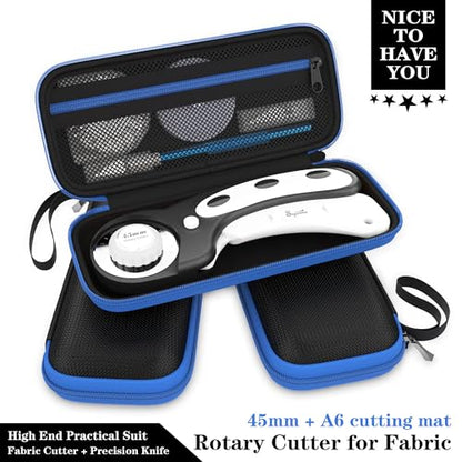 45mm Rotary Cutter | Rotary Fabric Cutter | Rotary Cutters for Sewing, Scrapbooking, Hobbies, DIY | A6 Cutting Mat, Storage Boxes, Precision Knives, Ruler, Spare Blades | Fabric Roller Cutter (Black) - color: Black