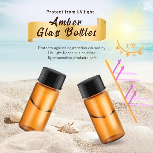 100 Pack,Glass Essential Oil Bottle with Screw Caps,Empty Refillable Travel Glass Liquid Sample Vial Labs Preservation Storage Leakproof Vials Test Container with Black Screw Caps (Amber, 10ml) - color: Amber, size: 10ml