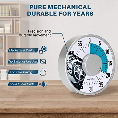 Secura 60-Minute Visual Timer 6-Inch Mechanical Countdown Timers for Teaching, Meeting, Cooking, Working - Timer for Kids with Magnetic Backing, Foldable Legs, Hanging Hole (Blue) - color: Blue