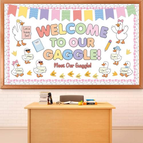 Silly Goose Bulletin Board Decorations Welcome Back to School Cute Goose Notebook Paper Cutouts Welcome to Our Gaggle Classroom Decor Supplies for Home School Classroom Chalkboard Wall Door Decor - style: Goose