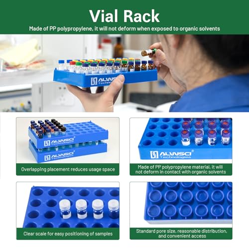 ALWSCI 5-Pack 2mL Vial Rack, 50-Well Stackable Holder for 12mm Vials - size: 2ml 5pcs