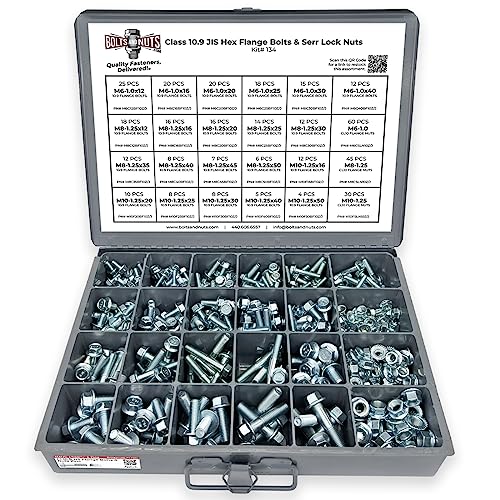 Metric Class 10.9 JIS Hex Cap Flange Frame Bolts & Serrated Flange Nuts Assortment Kit - 402 Pieces!