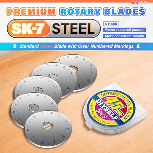 DIYSELF Rotary Cutter for Fabric, Fabric Cutter with 5 Rotary Blades 45 mm - color: Purple