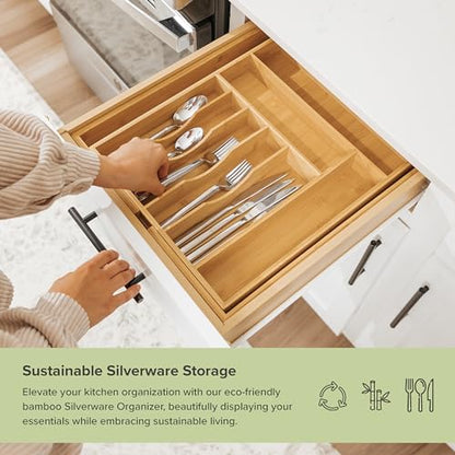 KitchenEdge Silverware & Utensil Organizer | Natural Bamboo, 14-25 In - color: Natural Bamboo, size: From 14.5" to 25" Wide