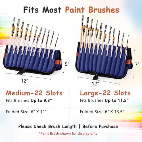 Stand Up Paint Brush Holder Case, 22-Slot Paintbrush Storage Bag Pop-Up - color: Navy, size: Large 6*13.5"