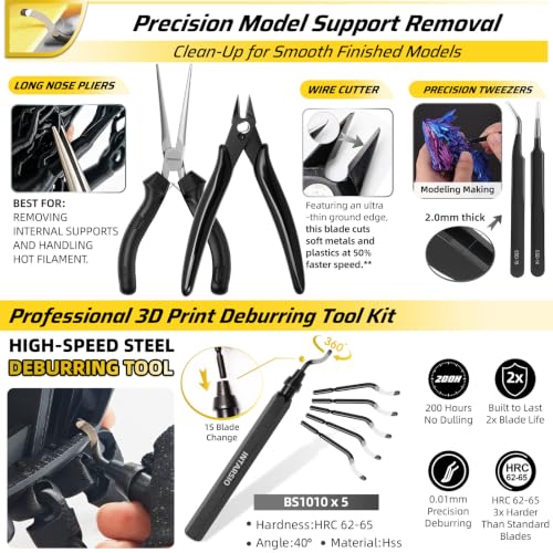 113Pcs 3D Printer Tool Kit and Accessories with Case incl. Scrapers, Pliers, Files, Deburring, Nozzle Anti-Stick Coating, Lubricant Oil/Grease, Screwdriver Set, for Bambu Lab & all FDM/SLA 3D Printers - style: Flagship Maker Kit