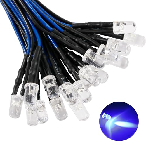60pcs 12v Pre Wired Led Diode Lights 5mm,Blue Led Light Emitting Diodes for DIY Scientific Experiment - color: Clear-blue(60pcs)