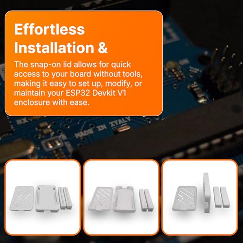 SplashNColor Electrical Enclosure Box for ESP32 Devkit V1 - Protective Case with Snap-On Lid - Durable Enclosure with USB LED Cutout and Pin Access for Microcontroller Board - Electrical Enclosure Box