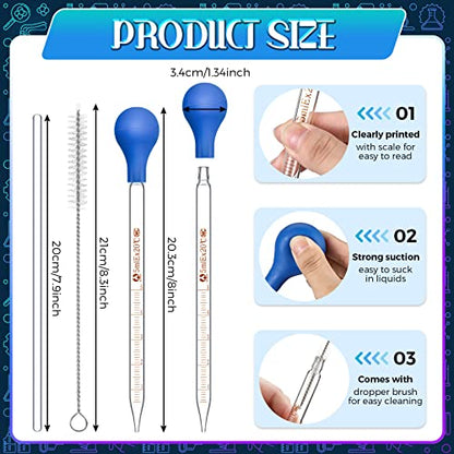 Weewooday 16 Pcs 5 ml Glass Dropper Pipettes with Rubber Bulb Stir Rod Blue - color: Blue, size: 5 ml