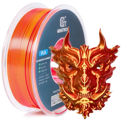 Geeetech Silk PLA Filament 1.75mm Silk Dual Color Filament, Coextrusion Dichromatic Metal-Like Shiny Consumable 1kg (2.2lbs) 1 Spool, Dimensional Accuracy +/- 0.02 mm, Gold Red - color: 1kg Dual Color Gold-red