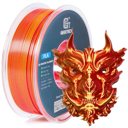 Geeetech Silk PLA Filament 1.75mm Silk Dual Color Filament, Coextrusion Dichromatic Metal-Like Shiny Consumable 1kg (2.2lbs) 1 Spool, Dimensional Accuracy +/- 0.02 mm, Gold Red - color: 1kg Dual Color Gold-red