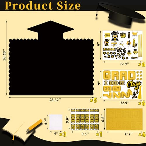 Moon Boat 5 Pack Graduation Decorations 2026 Trifold Poster Boards with Stickers Class of 2026 Grad Party Picture Display Supplies(Black Gold) - color: Black Gold