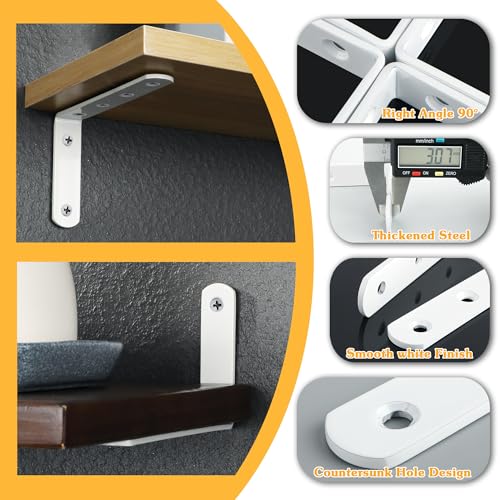 Alise Floating Shelf Brackets,White L Bracket for Shelves,6x4 Inch,4 Pcs - color: White, size: 6x4 Inch