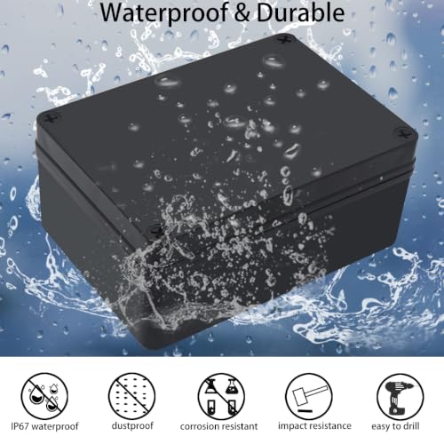 Junction Box,IP67 Waterproof ABS Black Project Box with Mounting Plate Electrical Box Enclosure for Outside Electronics 6.9 x 4.9 x 3inch(175x125x75mm) - color: Black, size: 6.9"x4.9"x3"