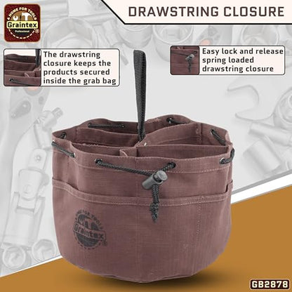 Graintex 18 Pockets Grab Bag Rip-stop Canvas Drawstring Closure, Small Part Organizer Pouch, Small Tools, Screws, Parts, Parachute Tool Bag for Efficient Storage - Coffee Brown - color: Coffee Brown