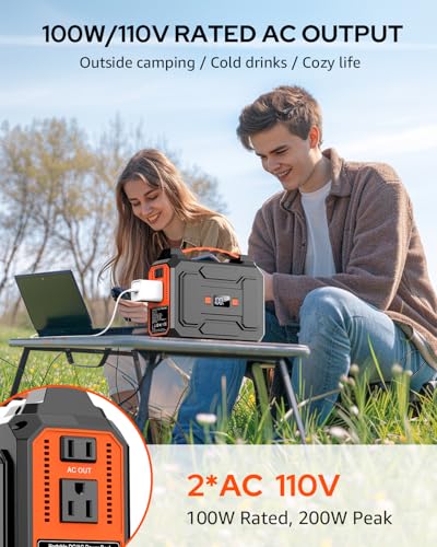 Solar Powered Generator 100W, Portable Power Station with Solar Panels 40W - color: Grey & Orange