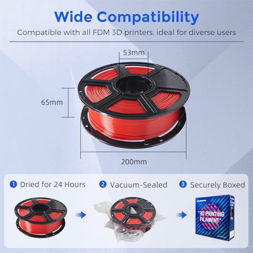 FLASHFORGE PETG Pro Filament 1.75mm Red, 3D Printer Filament 1kg (2.2lbs) Spool, Dimensional Accuracy +/- 0.02mm, 3D Printing Filament for Various Mechanical Parts, Waterproof Parts - color: Red
