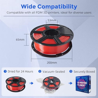 FLASHFORGE PETG Pro Filament 1.75mm Red, 3D Printer Filament 1kg (2.2lbs) Spool, Dimensional Accuracy +/- 0.02mm, 3D Printing Filament for Various Mechanical Parts, Waterproof Parts - color: Red