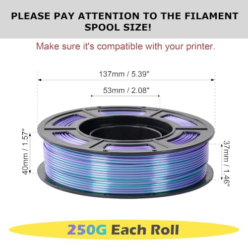 Silk 3D Printer Filament Bundle, Shiny Dual Color PLA 1.75mm Pack - color: Silk Cyan Gold+purple Green+gold Rose+red Blue
