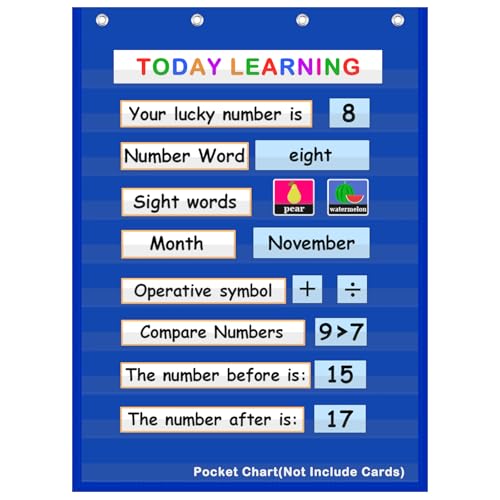 AUVCAS 10-Pocket Standard Pocket Chart for Classroom & Homeschool,Blue - color: BLUE, size: 43"L x 28"W