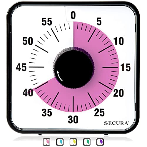 Secura 60-Minute Visual Countdown Timer, 7.5-Inch Oversize Classroom Visual Timer for Kids and Adults, Durable Mechanical Kitchen Timer Clock with Magnetic Backing (Peony Color) - color: Pink & Black