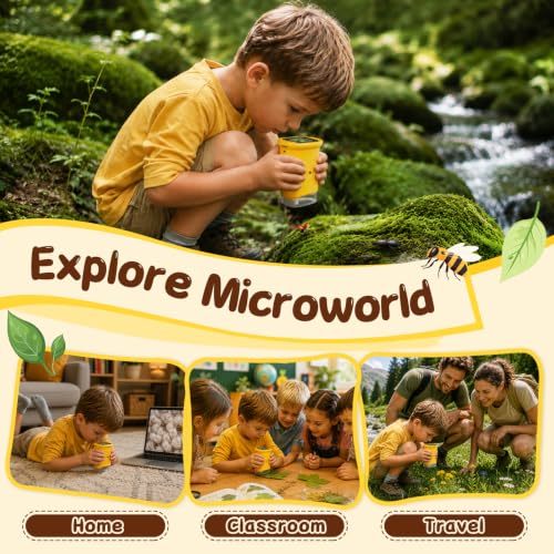 SEEKID Microscope for Kids 200-1000X, STEM Toy Science Kit for Kid(Yellow) - color: Yellow