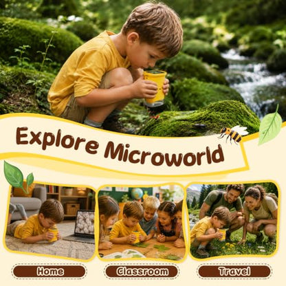 SEEKID Microscope for Kids 200-1000X, STEM Toy Science Kit for Kid(Yellow) - color: Yellow