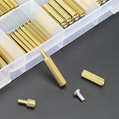 HELIFOUNER 420 Pieces M2 M2.5 M3 Male Female Hex Brass Spacers Standoffs Screws Nuts Assortment Kit with a Tweezers - size: M2 M2.5 M3 Brass Standoff Kit