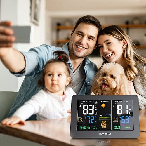 Newentor Weather Station Wireless Indoor Outdoor Thermometer, Black,1Sensor - color: Black, size: with 1 sensor