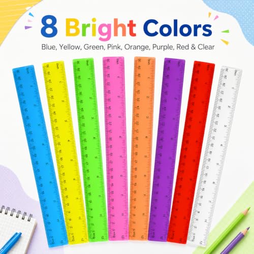 64 Pack Plastic Rulers in Bulk, 12 Inch Assorted Color Clear Rulers Bulk - color: Assorted Color