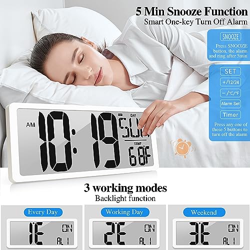 Large Digital Wall Clock with Backlight 15.2 Inch Digital Alarm Clock for Bedroom Wall Clocks Battery Operated Large Display with Temperature Desk Clocks for Office Living Room Decor - size: 15.2" Battery Operated with Backlight