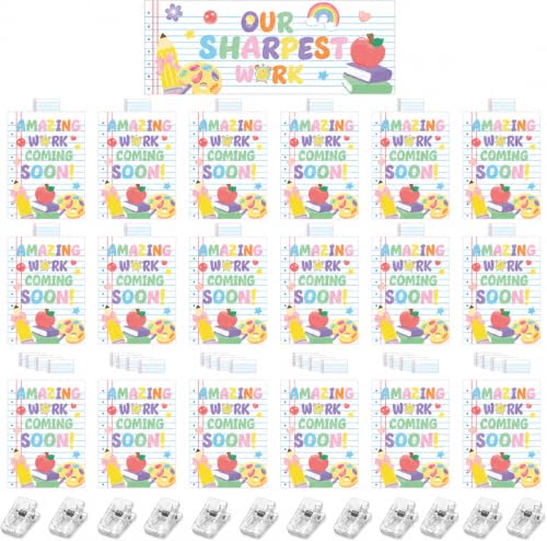 Cinrobiye 73 Pcs Composition Notebook Student Work Display Bulletin Board Set, Classroom Bulletin Board Decorations with Banner, Display Name Cards, Clips, School Teacher Classroom Supplies - color: Colorful3