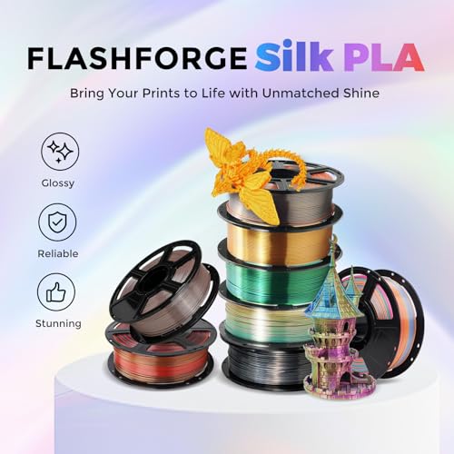 Flashforge 3D Printer Filament Silk PLA 1.75mm 1kg Spool-Dimensional Accuracy +/- 0.02mm (Coffee) - color: Coffee