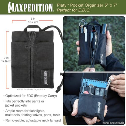 Maxpedition Platy Pocket Organizer, EDC Tool Pouch, Neck Wallet - color: Black, size: 5" x 7"
