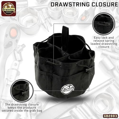 Graintex 18 Pockets Grab Bag Rip-stop Canvas Drawstring Closure, Small Part Organizer Pouch, Small Tools, Screws, Parts, Parachute Tool Bag for Efficient Storage - Black - color: Black