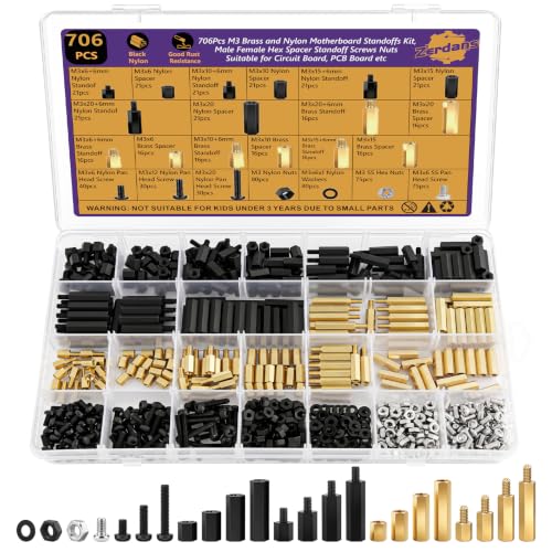 706PCS M3 Brass & Nylon Motherboard Standoffs Screws Nuts Washers Kit - size: 706PCS M3