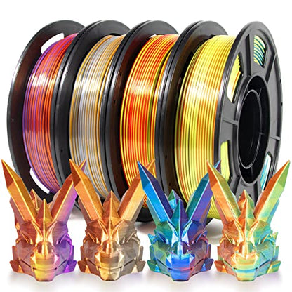 iSANMATE 3D Printer Filament, Tri-Color PLA Filament 1.75mm Bundle, Color Changing PLA Rainbow Filament, Coextrusion Silk PLA +/- 0.03 mm, 250g x 4 Spool - color: A- 4 Pack Tri-color