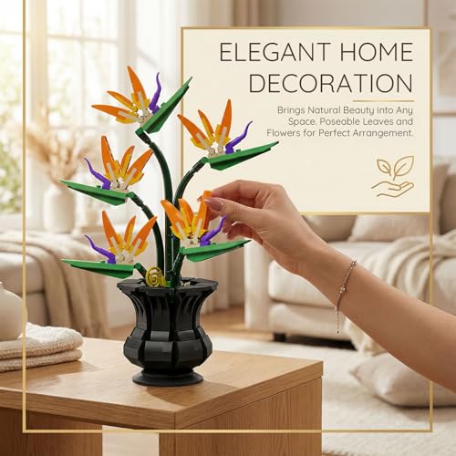 Botanicals Bird of Paradise Artificial Flowers Building Set - color: Vibrant Orange