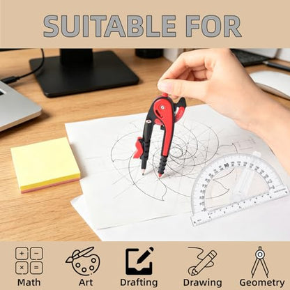 Unjoo Compass and Protractor Set, 6 Inch Protractor with Swing Arm (Gray) - color: Gray
