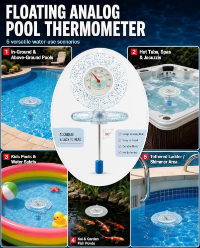 Glow Dial Floating Pool Thermometer Easy Read - Glitter Water Temp Gauge - color: Pool Thermometer - Blue