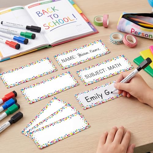 Eaasty 48 Pcs Dry Erase Magnetic Labels Reusable Magnetic Name Tag for Whiteboard Locker Fridge Classroom School Office Home(Confetti) - style: Confetti