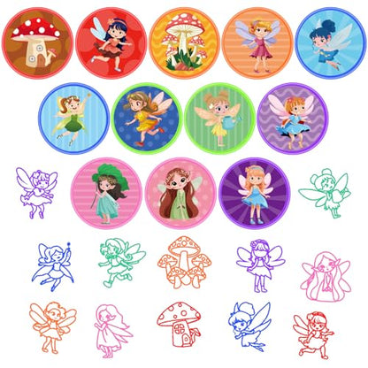 Cinrobiye 24 Pcs Fairy Stampers for Kids, Pre-Inked Fairy Party Favors, Birthday Goodie Bag Fillers, Classroom Rewards, Treasure Box Prizes, Pinata Fillers, Carnival Toys - color: Fairy