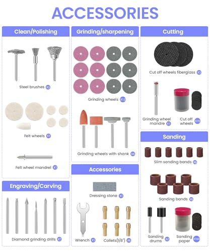 HARDELL 287Pcs Rotary Accessory Kit w/ 1/8" Shanks, for Cutting & Polishing