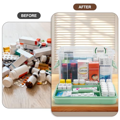 2 Pack Clear Medicine Organizer Storage Box with Handle & Tray - Thickened Plastic Empty First Aid Box, Multipurpose Medical Container with Lids/Labels, Medication Caddy for Home, Baby, Elderly, Dorm - size: 2 PACK