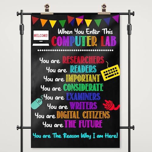 When you enter this computer lab PC Poster Computer Science Classroom Poster, Stem Technology Education Chart, Keyboard Coding Computer Lab Wall Art For Kids Class, Digital Keyboarding Posters - color: B