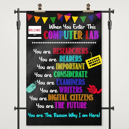 When you enter this computer lab PC Poster Computer Science Classroom Poster, Stem Technology Education Chart, Keyboard Coding Computer Lab Wall Art For Kids Class, Digital Keyboarding Posters - color: B